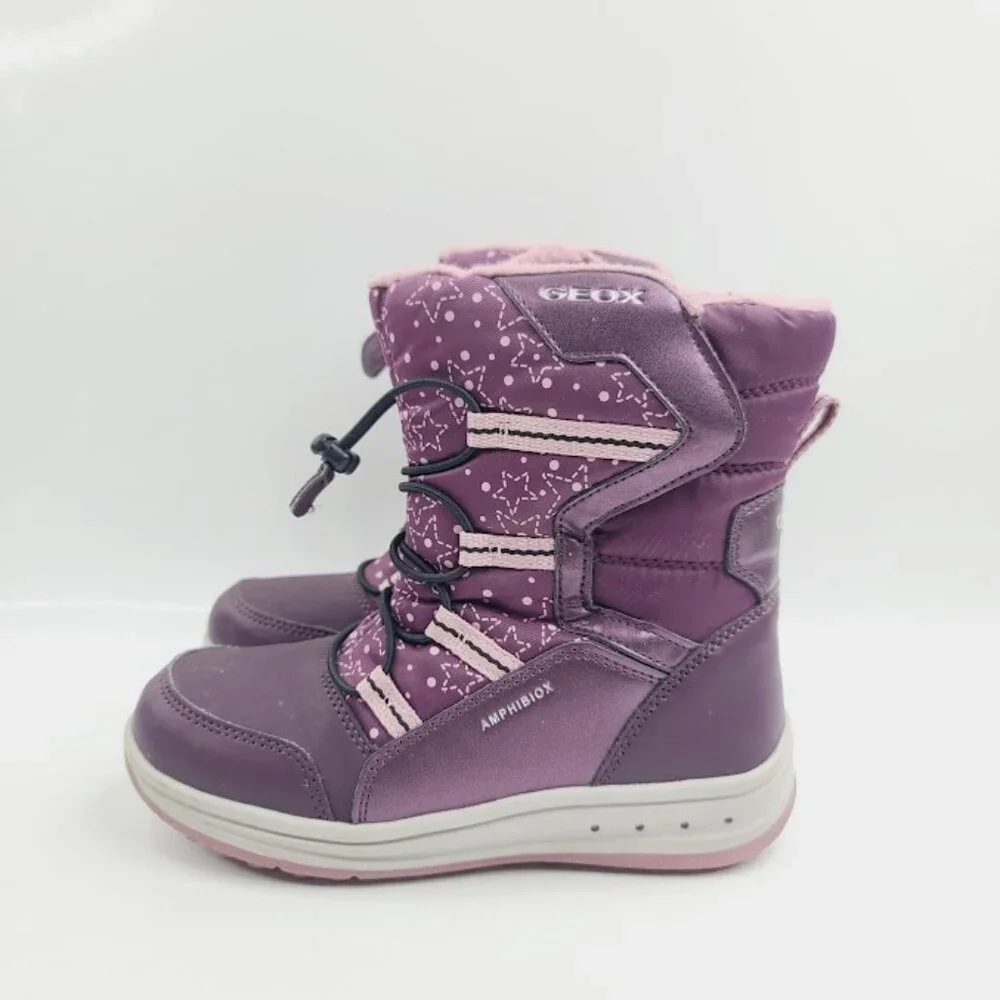 Geox Girl's Purple J Roby Lace Up Thermal Outdoor Winter Snow Boots Size 1